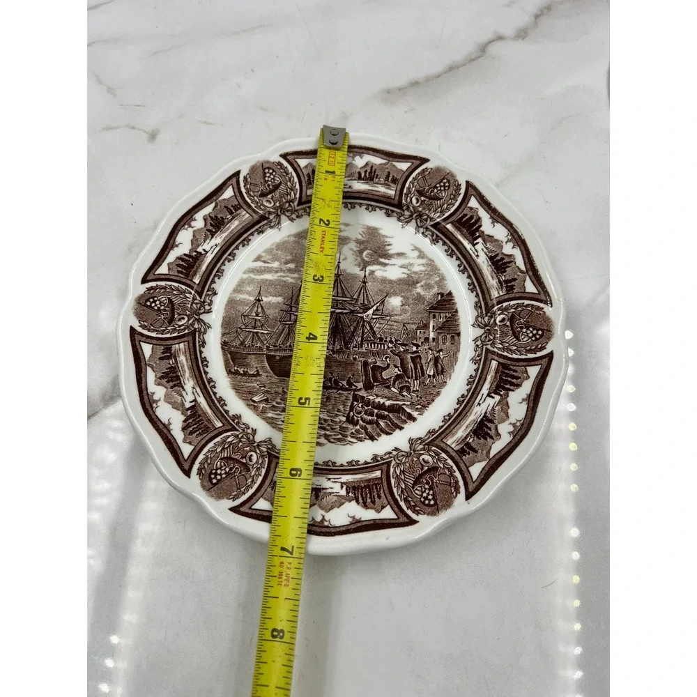 J&G Meakin Americana Style House Boston Tea Party Brown Ironstone Salad Plates 2